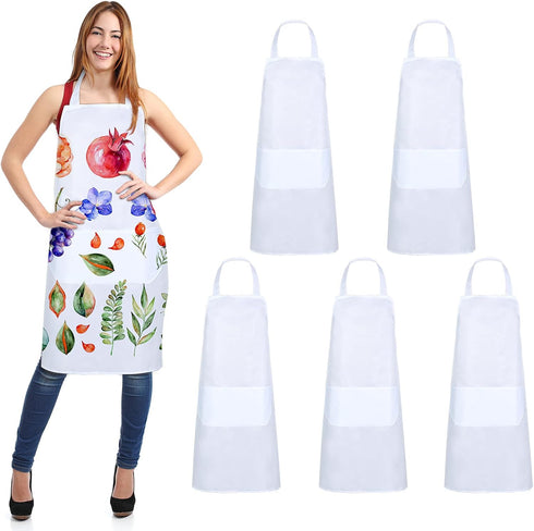 SATINIOR Sublimation Bib Blank Kitchen Aprons with Pockets Unisex White Cooking Kitchen Apron for Restaurant Home...